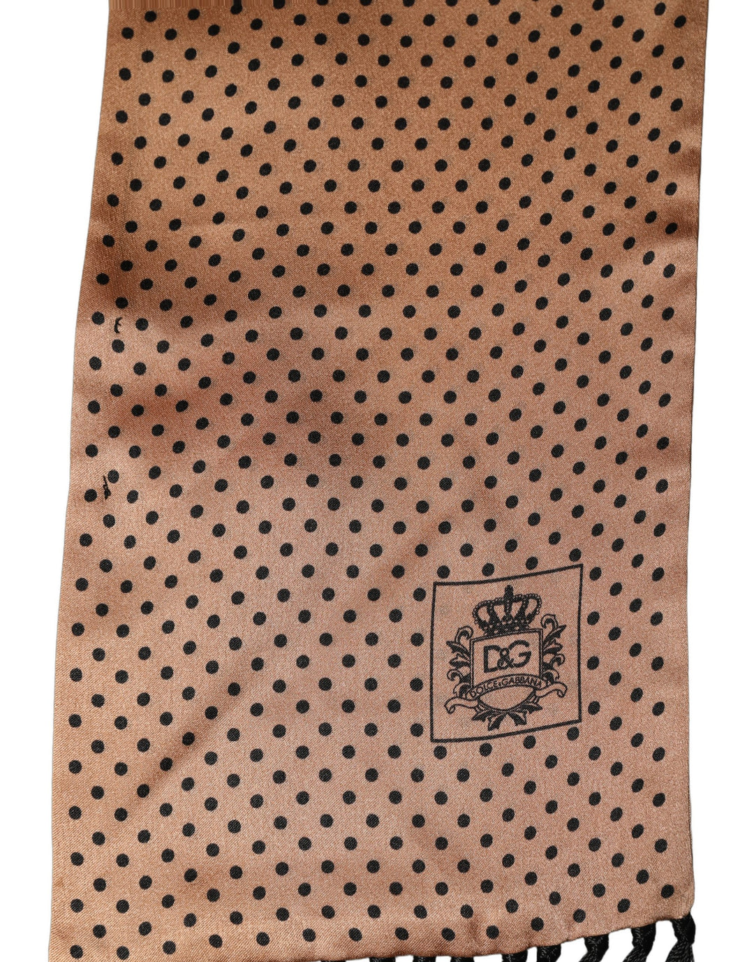 Dolce &amp; Gabbana Brown Silk Dotted Fringed Neck Shawl Scarf