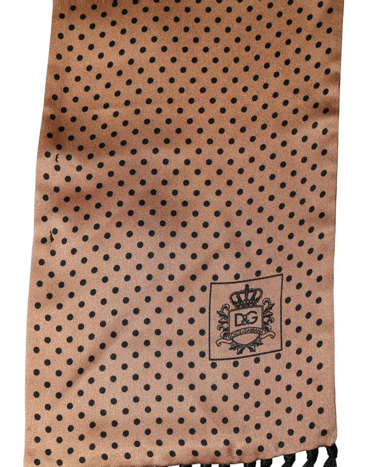 Dolce &amp; Gabbana Brown Silk Dotted Fringed Neck Shawl Scarf