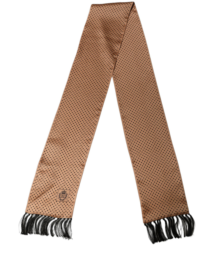 Dolce &amp; Gabbana Brown Silk Dotted Fringed Neck Shawl Scarf