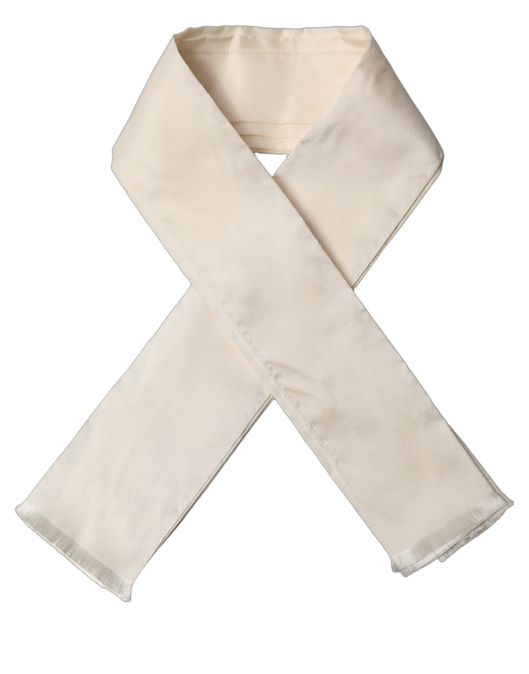 Dolce &amp; Gabbana Men Cream Satin Silk Fringed Neck Shawl Scarf
