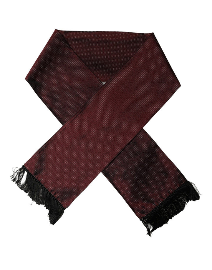Dolce &amp; Gabbana Burgundy Silk Dotted Fringed Neck Shawl Scarf