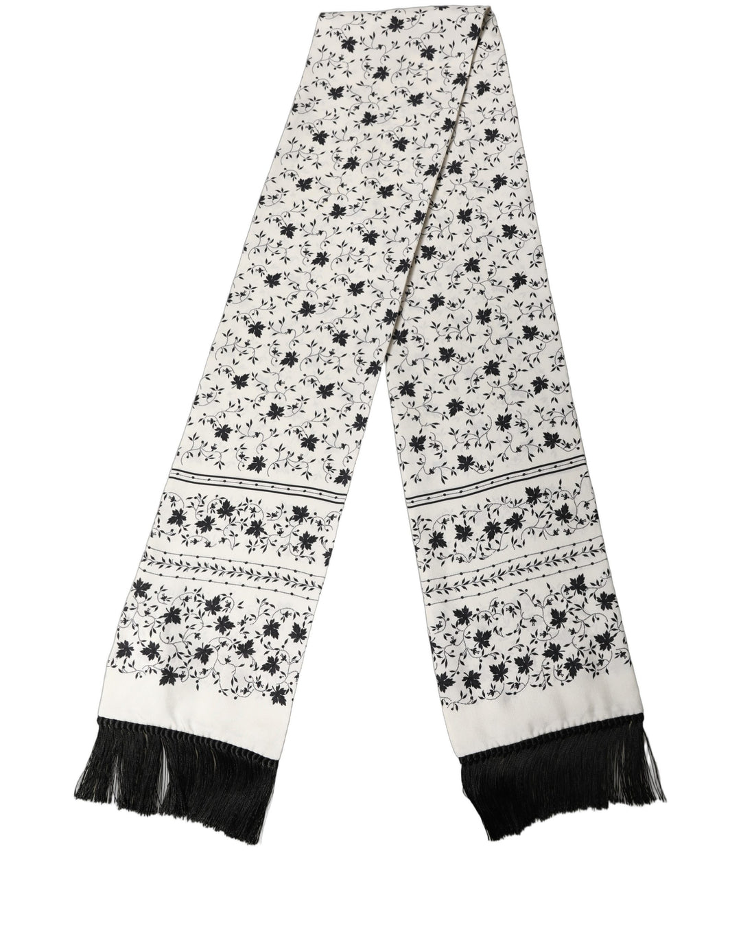 Dolce &amp; Gabbana White Floral Silk Fringed Neck Shawl Scarf