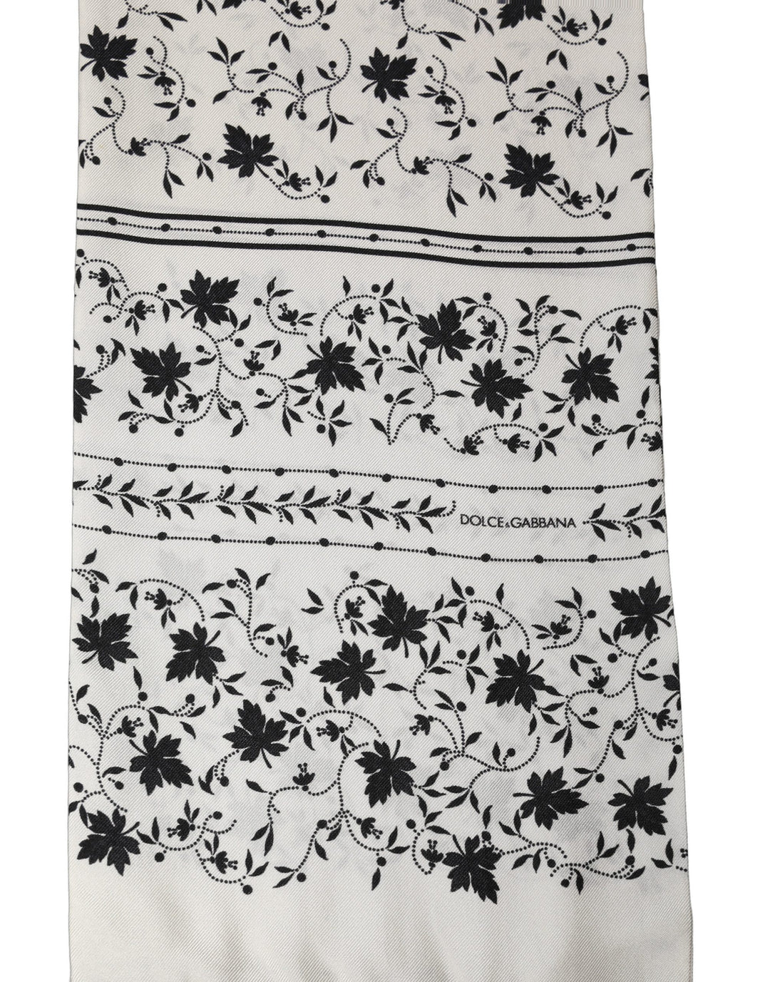 Dolce &amp; Gabbana White Floral Silk Fringed Neck Shawl Scarf
