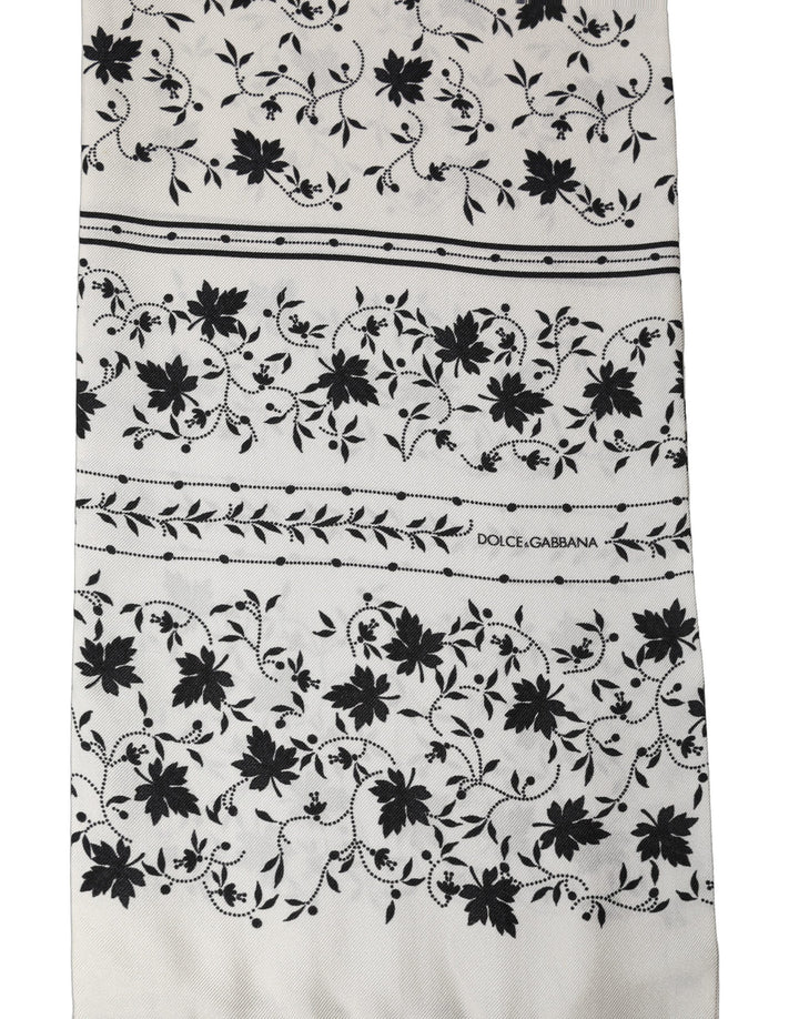 Dolce &amp; Gabbana White Floral Silk Fringed Neck Shawl Scarf