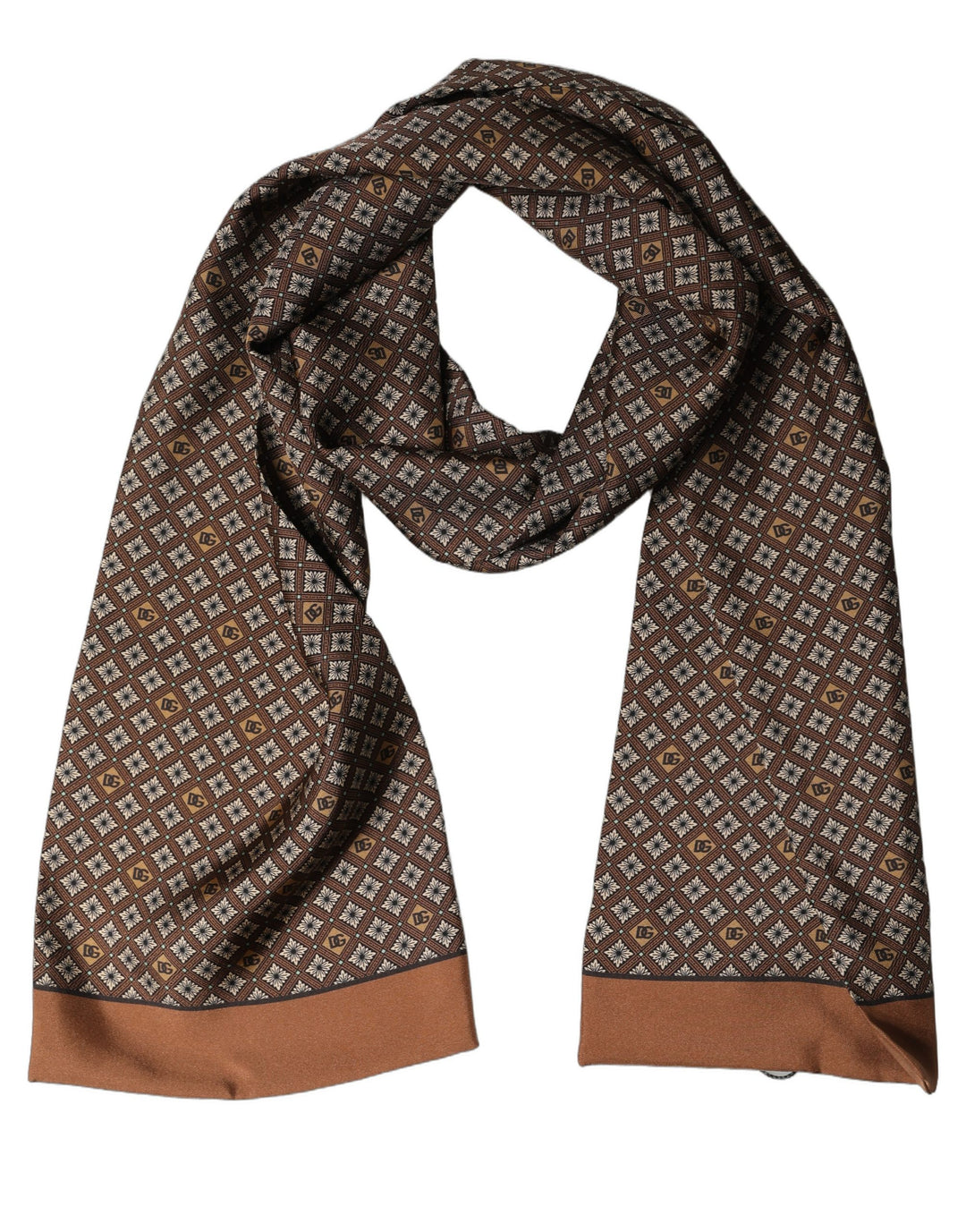 Dolce &amp; Gabbana Brown Geometric Silk Men Neck Shawl Scarf
