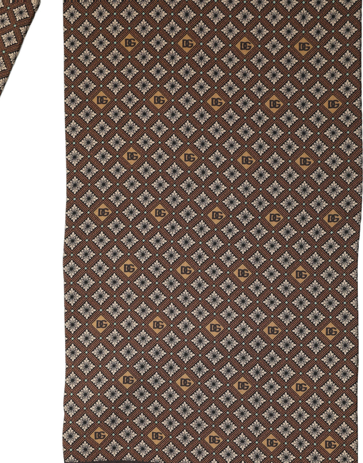 Dolce &amp; Gabbana Brown Geometric Silk Men Neck Shawl Scarf