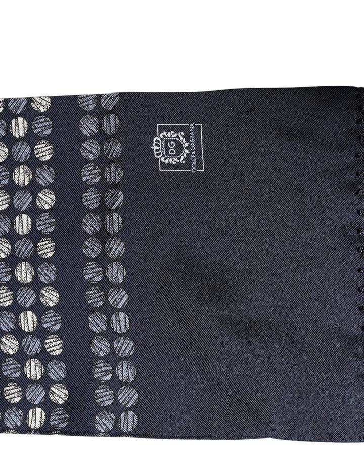 Dolce &amp; Gabbana Men Navy Blue Geometric Dot Silk Fringed Neck Shawl Scarf