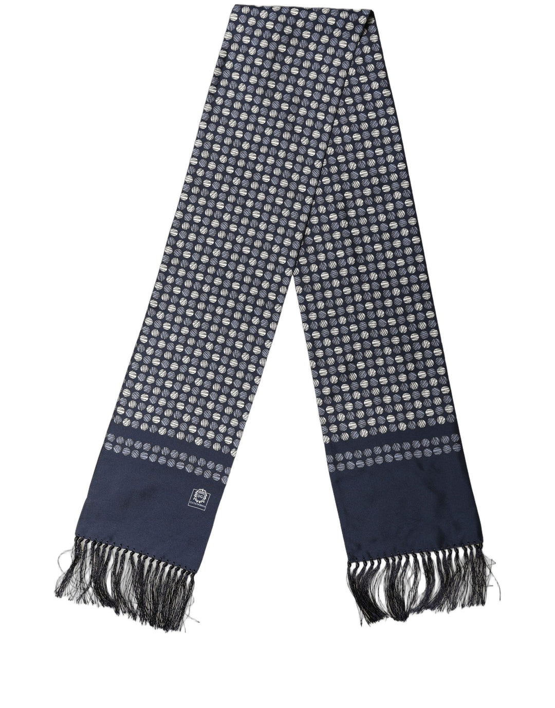 Dolce &amp; Gabbana Men Navy Blue Geometric Dot Silk Fringed Neck Shawl Scarf
