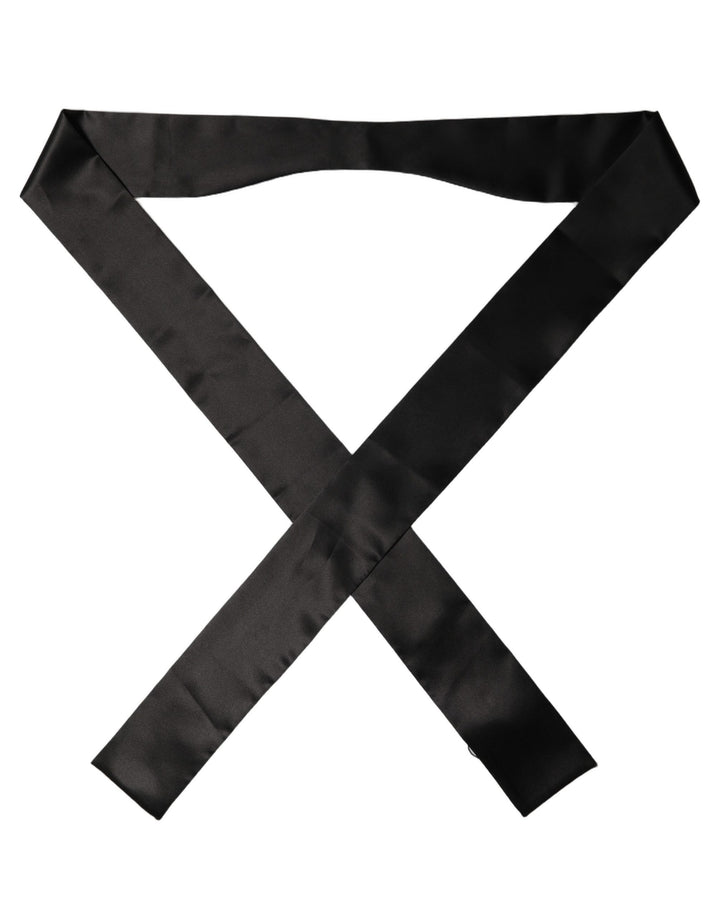 Dolce &amp; Gabbana Men Black Satin Silk Skinny Neck Shawl Scarf
