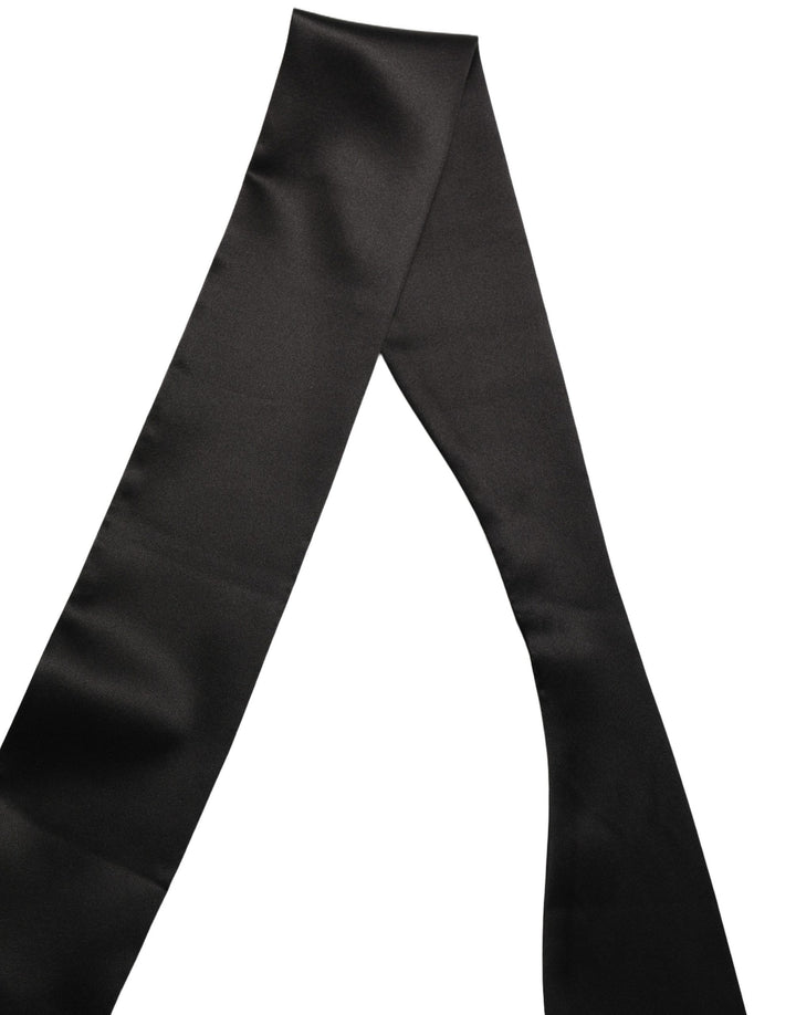 Dolce &amp; Gabbana Men Black Satin Silk Skinny Neck Shawl Scarf
