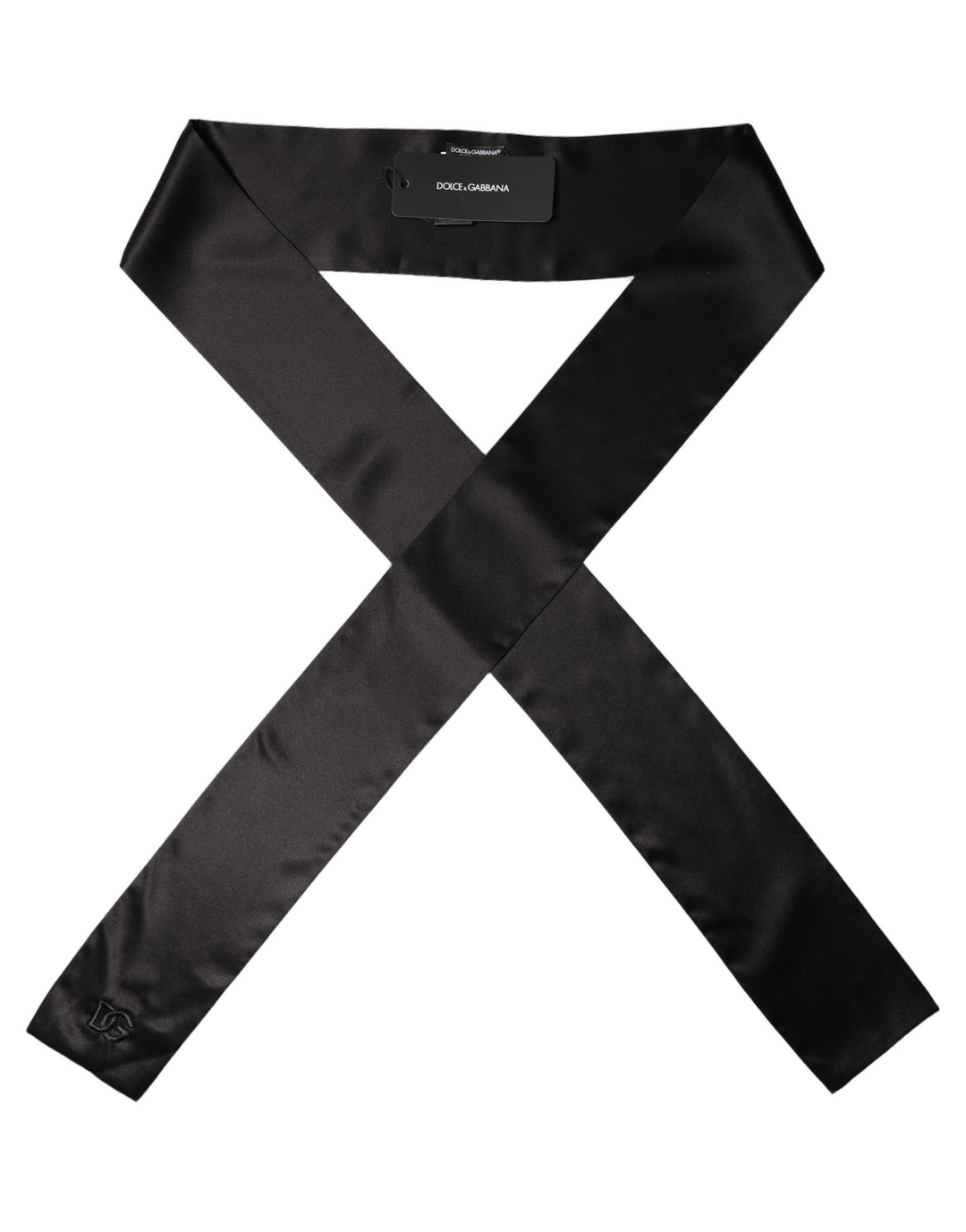 Dolce &amp; Gabbana Men Black Satin Silk Skinny Neck Shawl Scarf