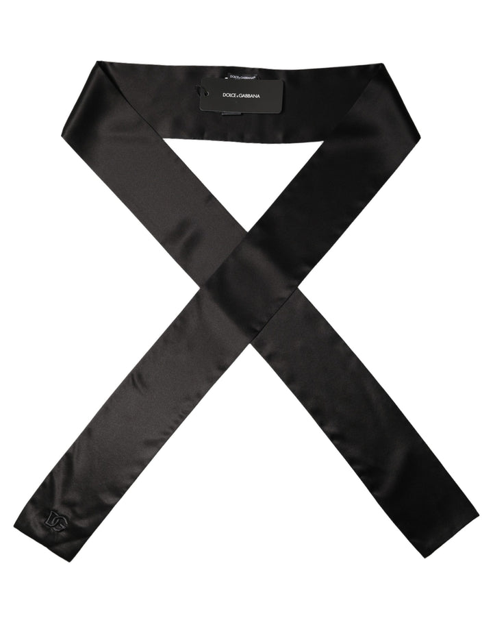 Dolce &amp; Gabbana Men Black Satin Silk Skinny Neck Shawl Scarf