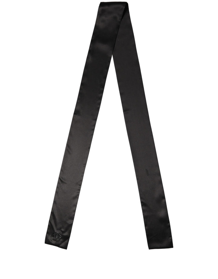 Dolce &amp; Gabbana Men Black Satin Silk Skinny Neck Shawl Scarf