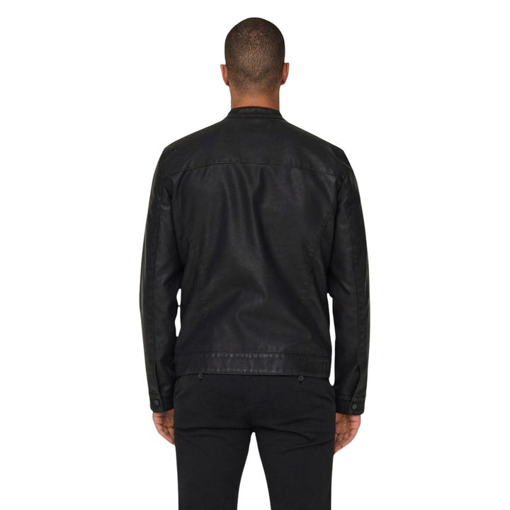 Only &amp; Sons Black Polyester Biker Jacket