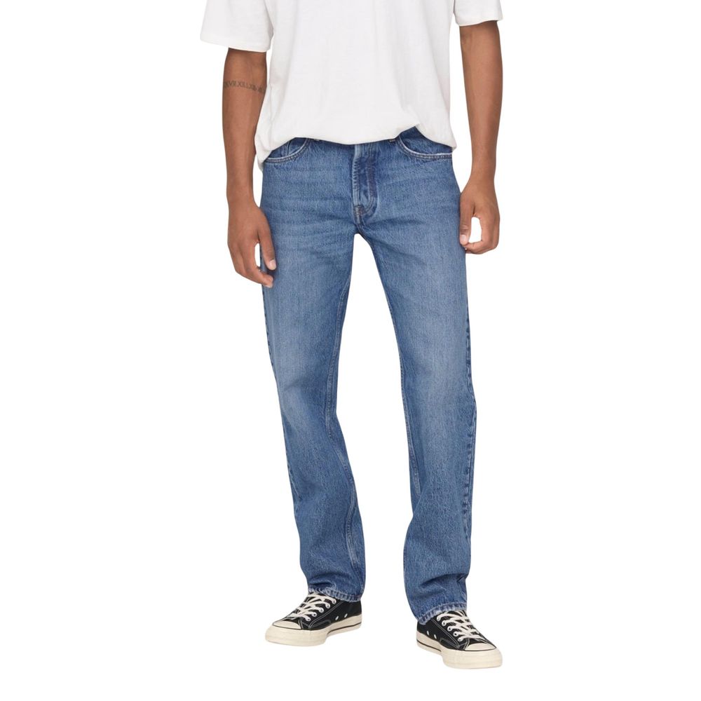 Only &amp; Sons Blue Cotton Relaxed Fit Jeans