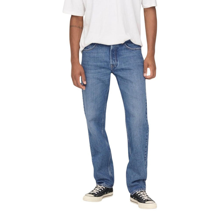 Only &amp; Sons Blue Cotton Relaxed Fit Jeans