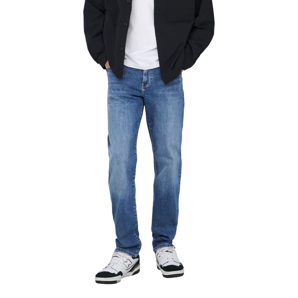 Only &amp; Sons Blue Cotton Relaxed Fit Jeans