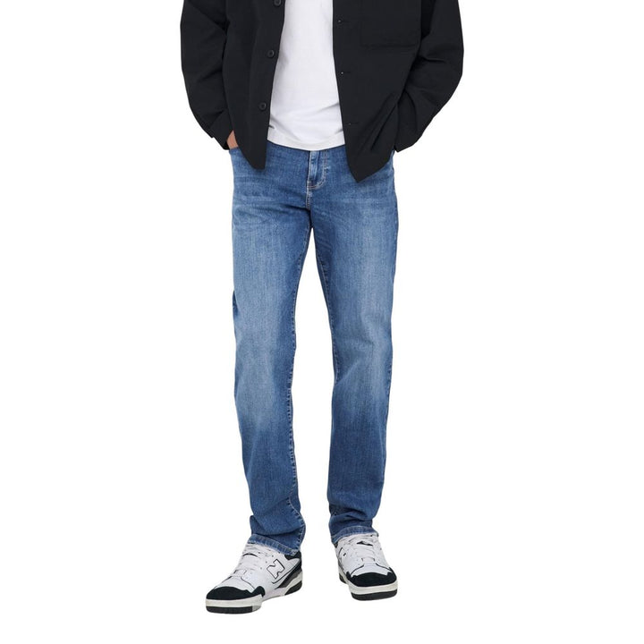 Only &amp; Sons Blue Cotton Relaxed Fit Jeans