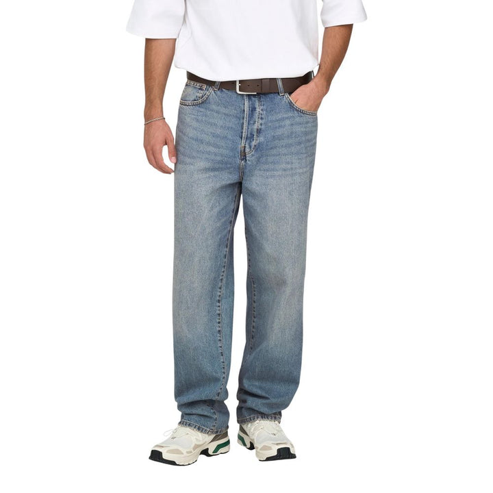 Only &amp; Sons Blue Cotton Relaxed Fit Jeans