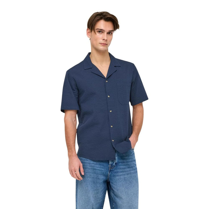 Only &amp; Sons Blue Cotton Shortsleeve Shirt