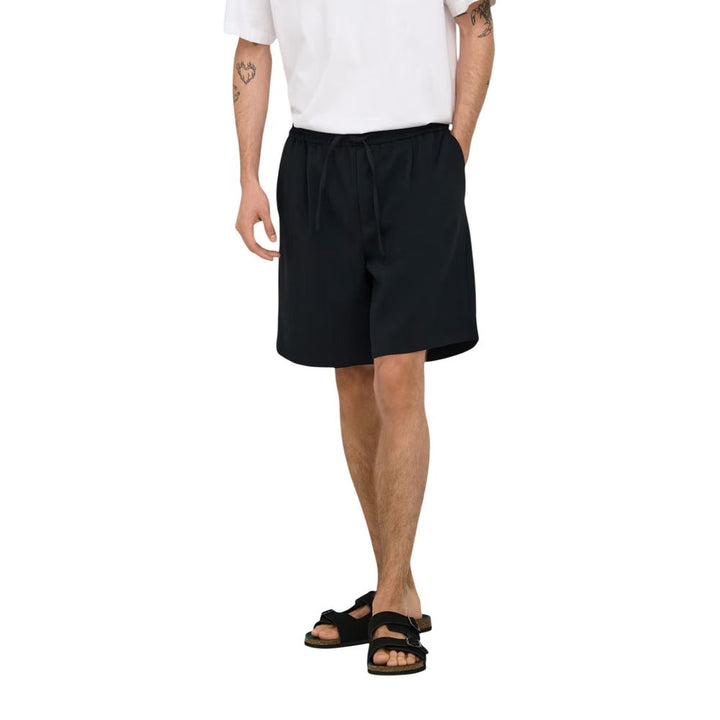 Only &amp; Sons Black Recycled Polyester Bermuda Shorts