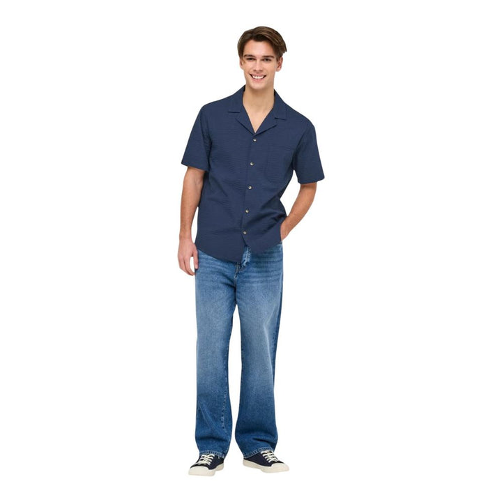 Only &amp; Sons Blue Cotton Shortsleeve Shirt