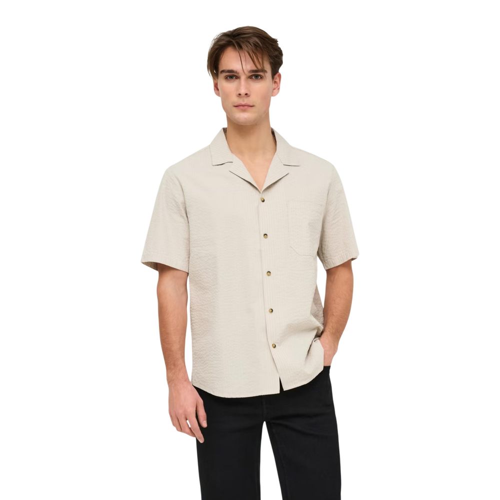 Only &amp; Sons Beige Cotton Shortsleeve Shirt