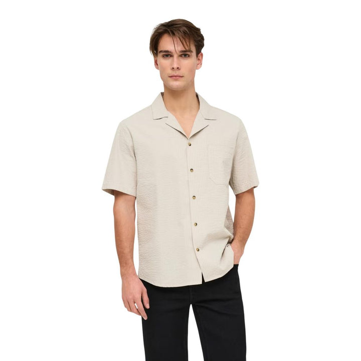 Only &amp; Sons Beige Cotton Shortsleeve Shirt