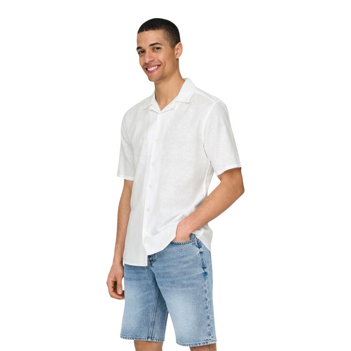 Only &amp; Sons White Linen Shortsleeve Shirt
