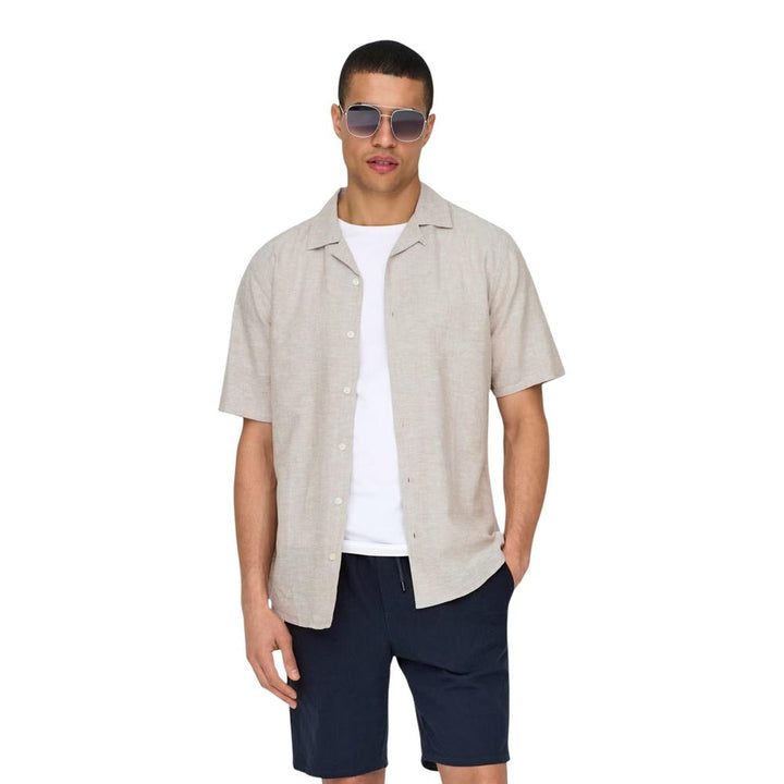 Only &amp; Sons Beige Linen Shortsleeve Shirt