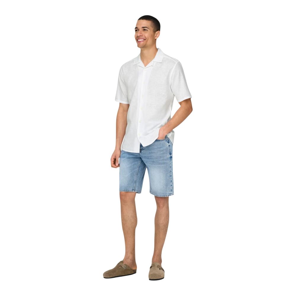 Only &amp; Sons White Linen Shortsleeve Shirt