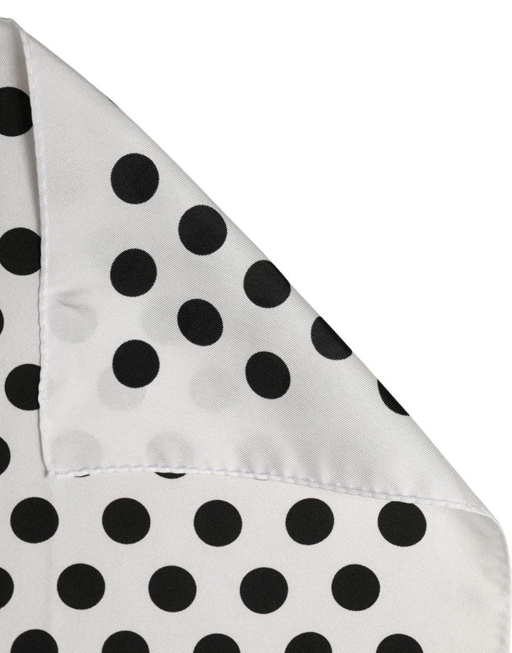 Dolce &amp; Gabbana White Black Polka Dot Square Foulard Scarf