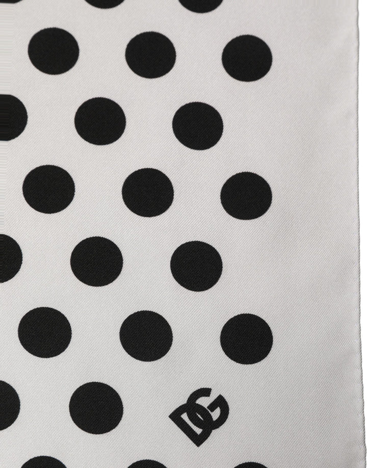 Dolce &amp; Gabbana White Black Polka Dot Square Foulard Scarf