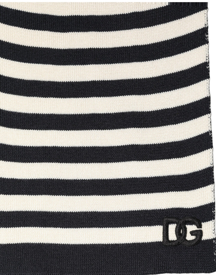 Dolce &amp; Gabbana Black White Stripes Silk Knitted Shawl Scarf
