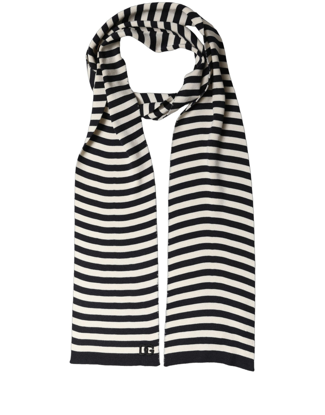 Dolce &amp; Gabbana Black White Stripes Silk Knitted Shawl Scarf