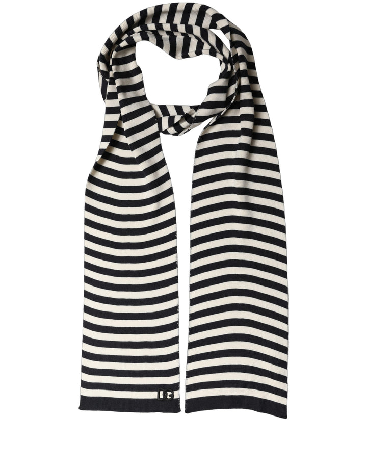 Dolce &amp; Gabbana Black White Stripes Silk Knitted Shawl Scarf