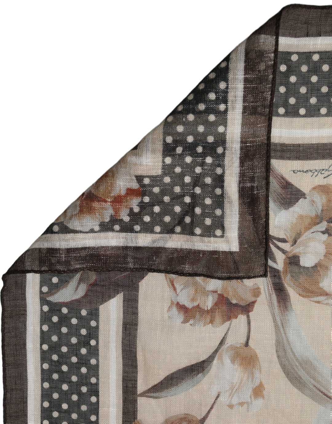 Dolce &amp; Gabbana Men Beige Floral Linen Square Foulard Scarf