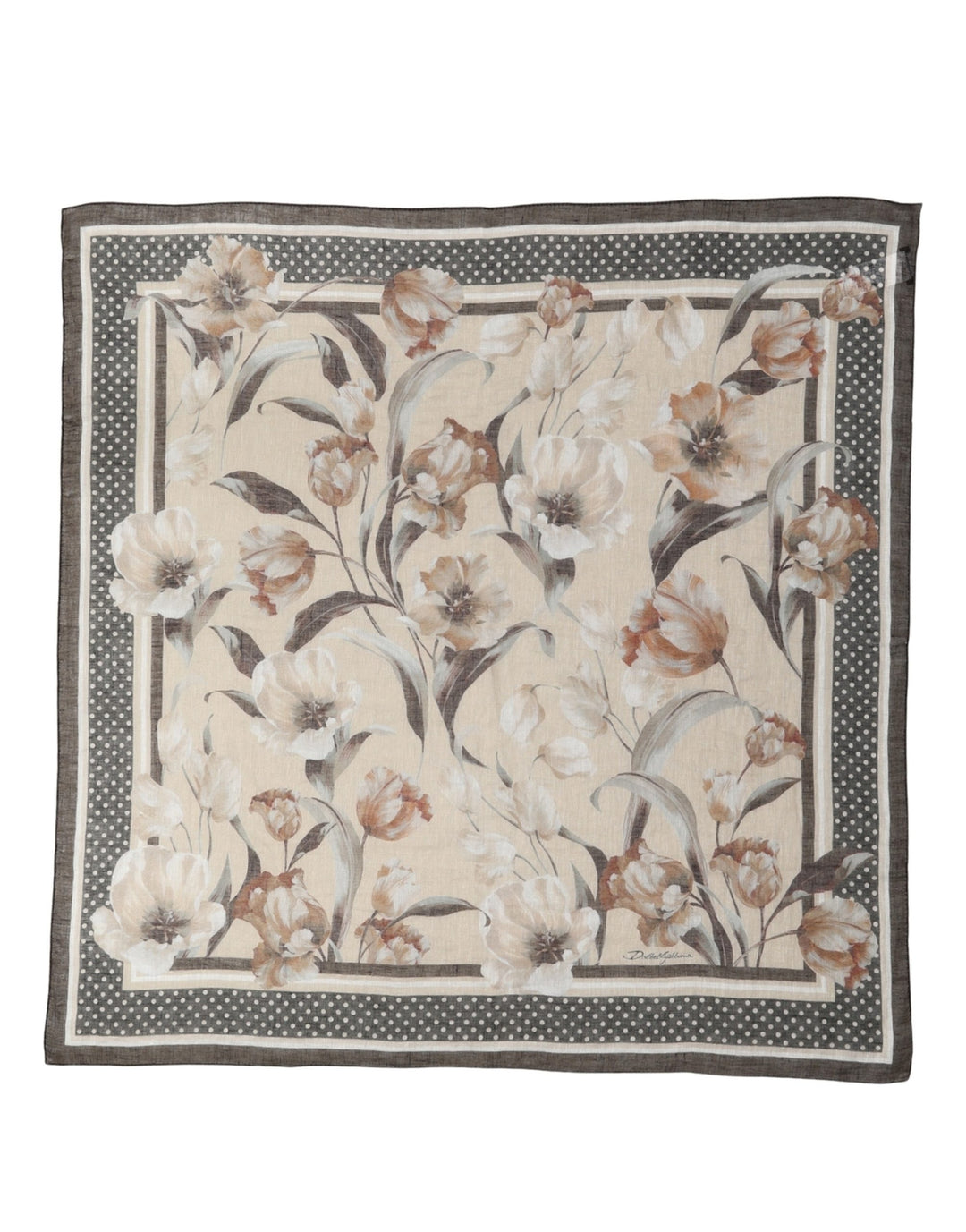 Dolce &amp; Gabbana Men Beige Floral Linen Square Foulard Scarf