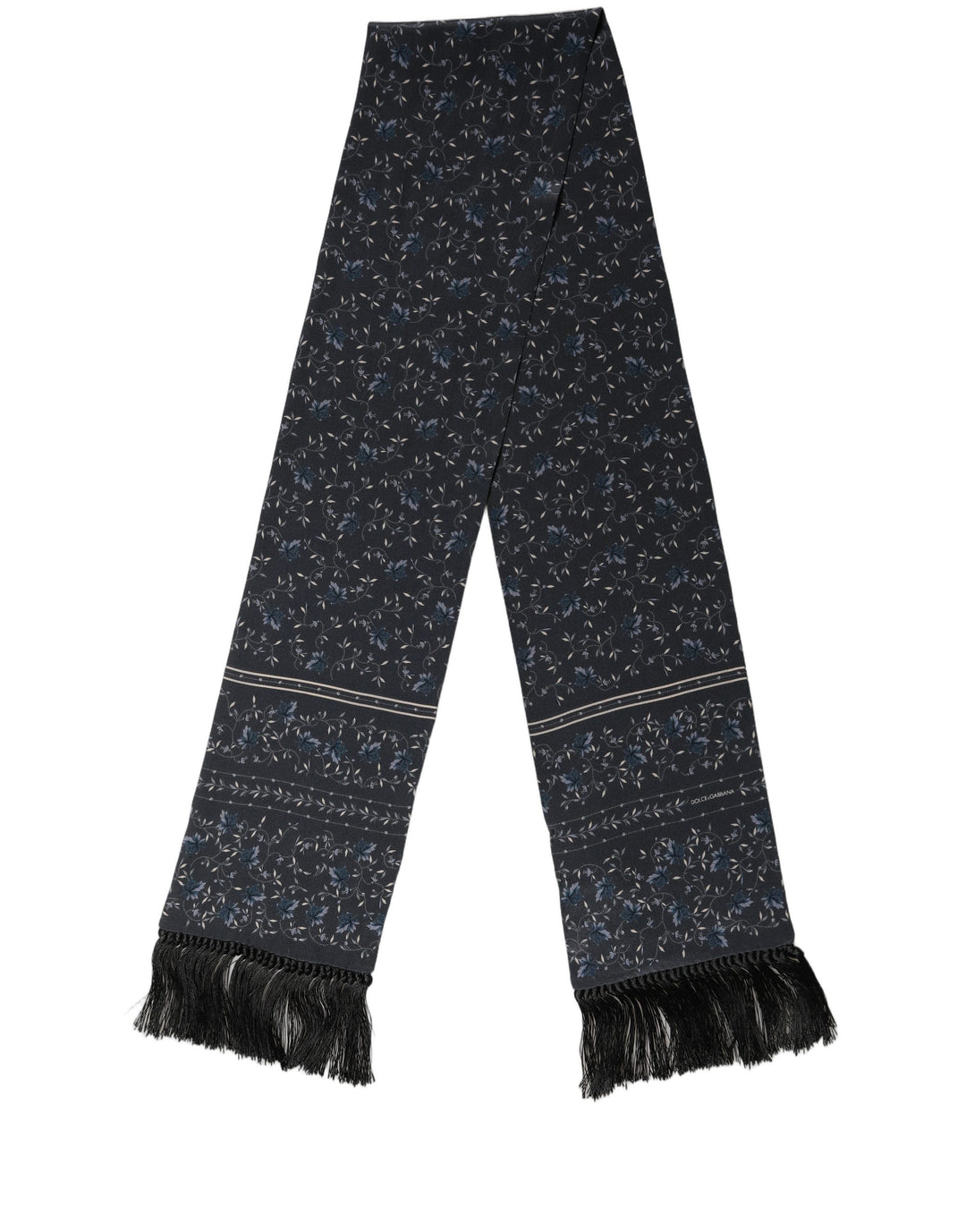 Dolce &amp; Gabbana Blue Floral Silk Fringed Neck Shaw Scarf