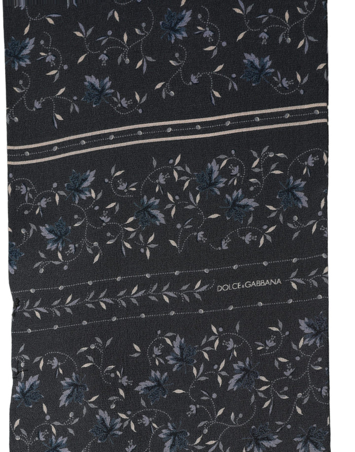 Dolce &amp; Gabbana Blue Floral Silk Fringed Neck Shaw Scarf