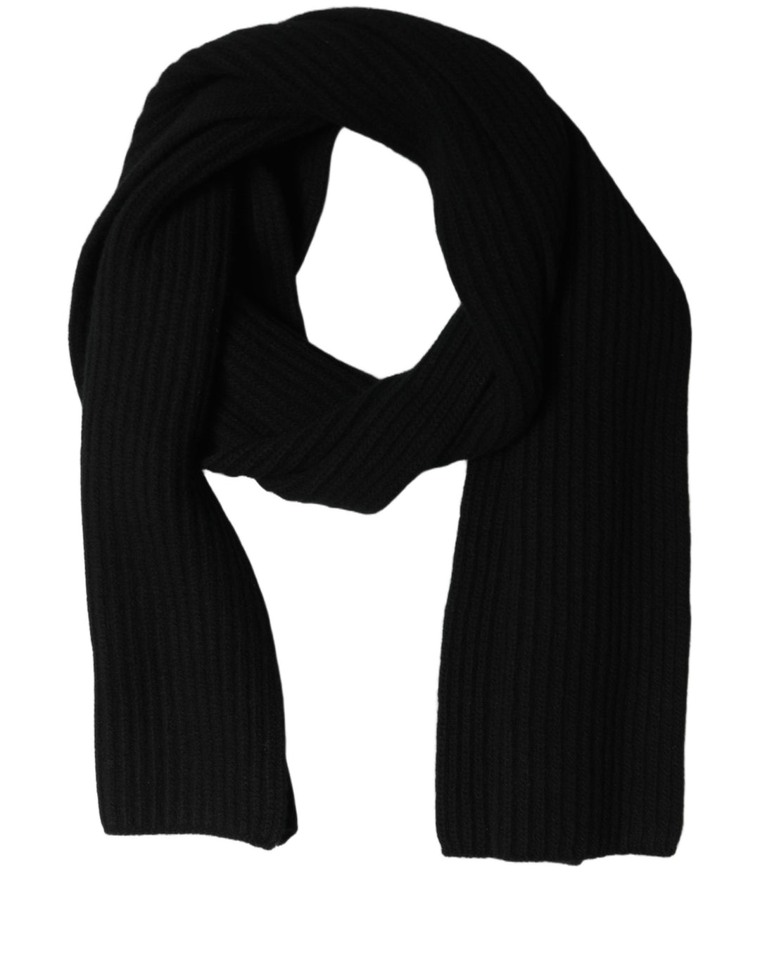 Dolce &amp; Gabbana Men Black Wool Knitted Neck Shawl Scarf