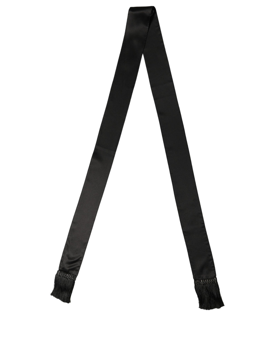 Dolce &amp; Gabbana Black Satin Silk Skinny Fringed Shawl Scarf