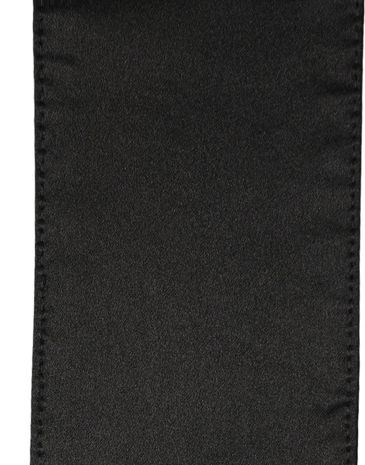 Dolce &amp; Gabbana Black Satin Silk Skinny Fringed Shawl Scarf