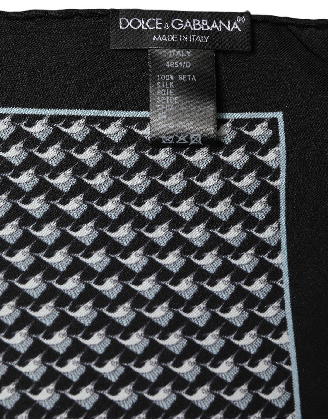 Dolce &amp; Gabbana Black Silk Geometric Handkerchief Pocket Scarf