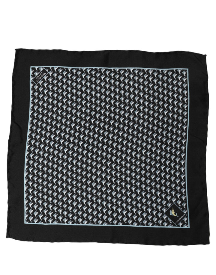 Dolce &amp; Gabbana Black Silk Geometric Handkerchief Pocket Scarf