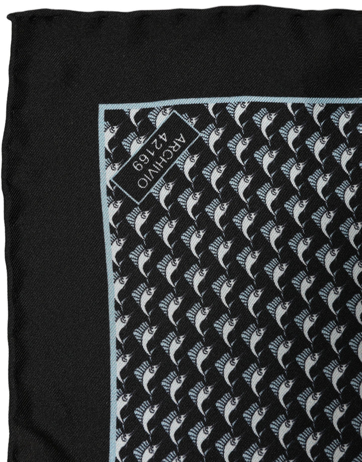 Dolce &amp; Gabbana Black Silk Geometric Handkerchief Pocket Scarf