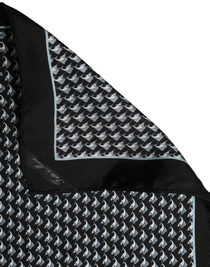 Dolce &amp; Gabbana Black Silk Geometric Handkerchief Pocket Scarf