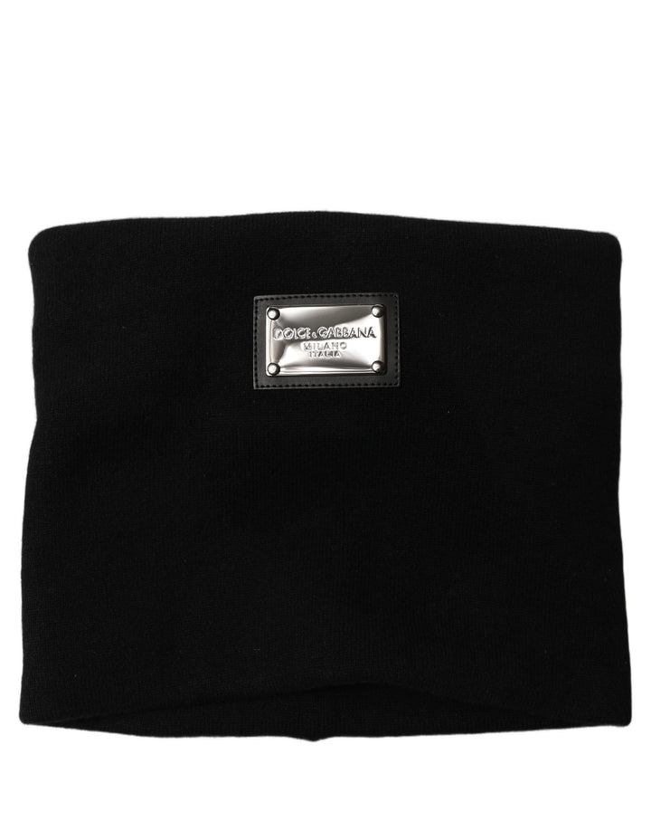 Dolce &amp; Gabbana Black Cashmere Logo Plaque Neck Warmer Scarf