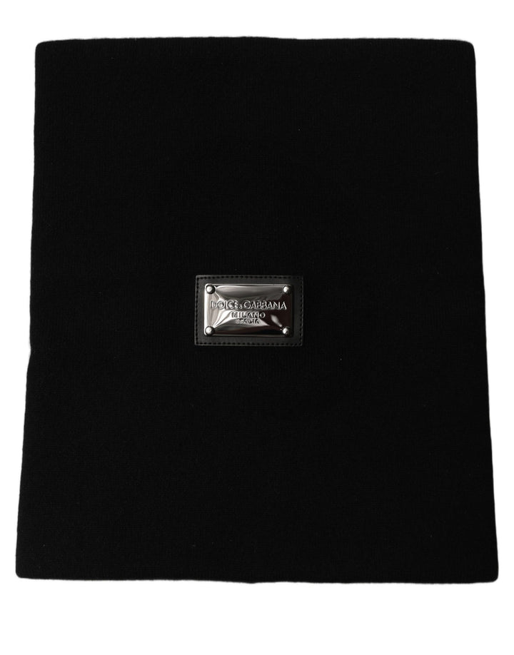 Dolce &amp; Gabbana Black Cashmere Logo Plaque Neck Warmer Scarf