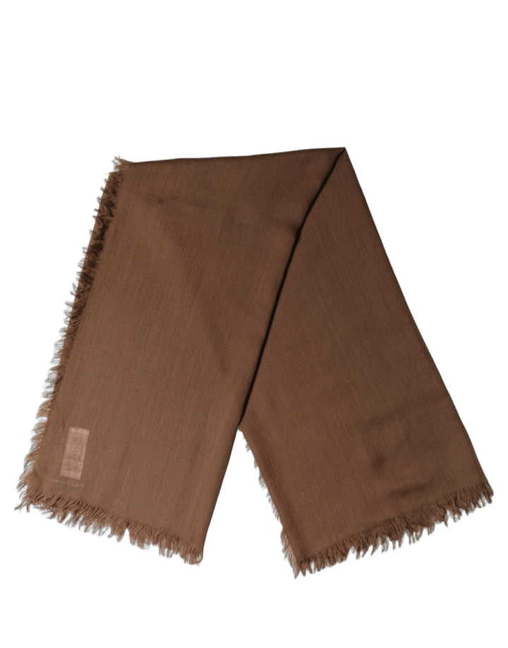 Dolce &amp; Gabbana Brown Silk Wool Fringed Men Lace Stole Scarf